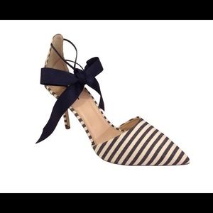 JCrew Navy and Ivory Elsie Bow tie Stripe Pumps